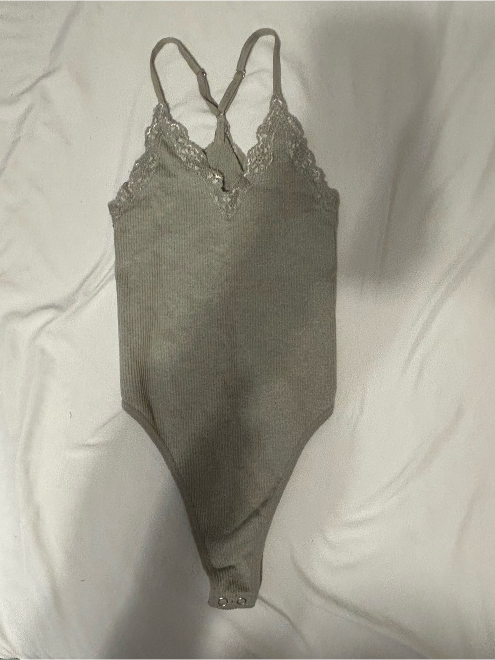 Forever 21 Grey Ribbed Lace-Trim Bodysuit